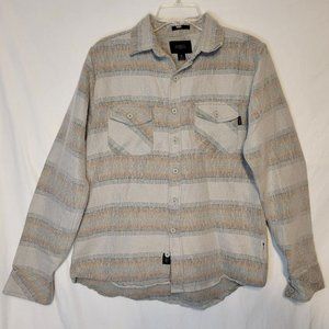 Ambig Gray Striped Brushed Button Down Long Sleeve Shirt Shacket Men's Medium M